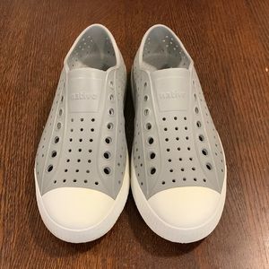 Native Shoes. Grey with white trim. Woman’s size 7, mens size 5.